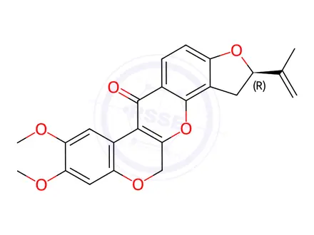 Chemical structure of (2R)-2-Isopropenyl-8,9-dimethoxy-1,2-dihydro[1]benzopyrano[3,4-b]furo[2,3-h][1]benzopyran-6(12H)-one