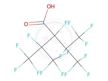 Chemical structure of Butanoic acid, 2,3,4,4,4-pentafluoro-2-[1,2,2,2-tetrafluoro-1-(trifluoromethyl)ethyl]-3-(trifluoromethyl)-