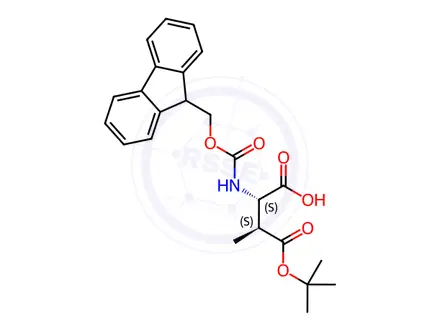 Chemical structure of (2S,3S)-4-(tert-butoxy)-2-({[(9H-fluoren-9-yl)metho xy]carbonyl}amino)-3-methyl-4-oxobutanoic acid