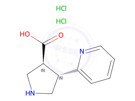 Chemical structure of (+/-)-trans-4-(2-Pyriidinyl)pyrollidine-3-carboxylic acid dihydrochloride