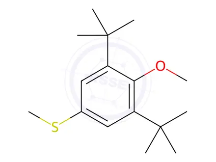 Chemical structure of Benzene, 1,3-bis(1,1-dimethylethyl)-2-methoxy-5-(methylthio)-