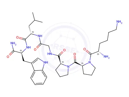 Chemical structure of He-LWamide II H-Lys-Pro-Pro-Gly-Leu-Trp-NH2