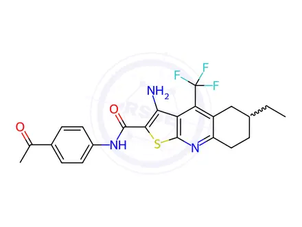 Chemical structure of N-(4-Acetylphenyl)-3-amino-6-ethyl-4-(trifluoromethyl)-5H,6H,7H,8H-thieno[2,3-b]quinoline-2-carboxamide