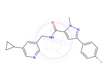 Chemical structure of N-((5-Cyclopropylpyridin-3-yl)methyl)-3-(4-fluorophenyl)-1-methyl-1H-pyrazole-5-carboxamide