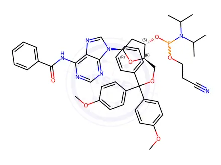 Chemical structure of Phosphoramidites Impurity 1 (DMT-dA(Bz)-CE-Phosphoramidite)