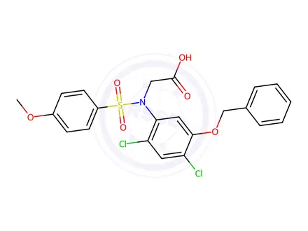 Chemical structure of 2-{5-(benzyloxy)-2,4-dichloro[(4-methoxyphenyl)sulfonyl]anilino}acetic acid