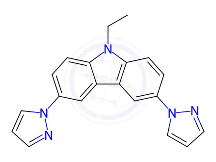 Chemical structure of 9-Ethyl-3,6-di(1H-pyrazol-1-yl)-9H-carbazole