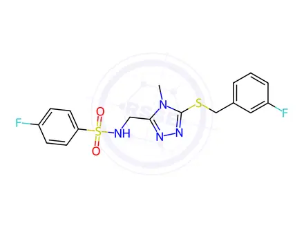 Chemical structure of 4-Fluoro-N-((5-((3-fluorobenzyl)thio)-4-methyl-4H-1,2,4-triazol-3-yl)methyl)benzenesulfonamide