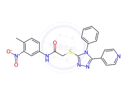 Chemical structure of N-(4-Methyl-3-nitrophenyl)-2-((4-phenyl-5-(pyridin-4-yl)-4H-1,2,4-triazol-3-yl)thio)acetamide