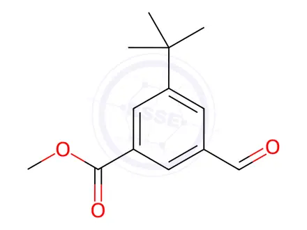 Chemical structure of Benzoic acid, 3-(1,1-dimethylethyl)-5-formyl-, methyl ester