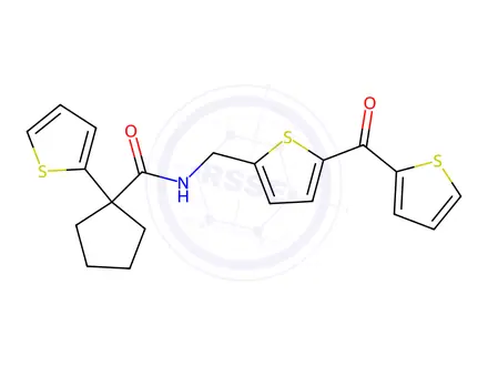 Chemical structure of 1-(Thiophen-2-yl)-N-((5-(thiophene-2-carbonyl)thiophen-2-yl)methyl)cyclopentane-1-carboxamide