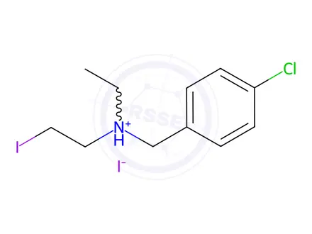 Chemical structure of (4-chlorophenyl)methyl-ethyl-(2-iodoethyl)azanium iodide