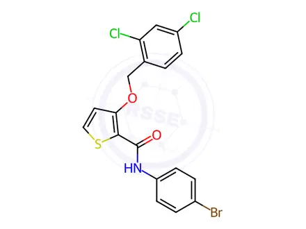 Chemical structure of N-(4-bromophenyl)-3-((2,4-dichlorobenzyl)oxy)thiophene-2-carboxamide