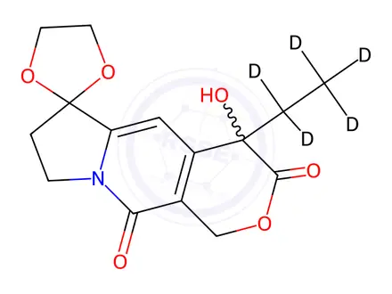 Chemical structure of 4'-Ethyl-7',8'-dihydro-4'-hydroxy-spiro[1,3-dioxolane-2,6'(3'H)-[1H]pyrano[3,4-f]indolizine]-3',10'(4'H)-dione-d5