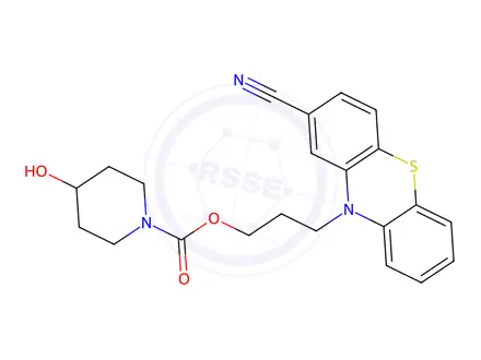 Chemical structure of 3-(2-cyano-10H-phenothiazin-10-yl)propyl 4-hydroxypiperidine-1-carboxylate