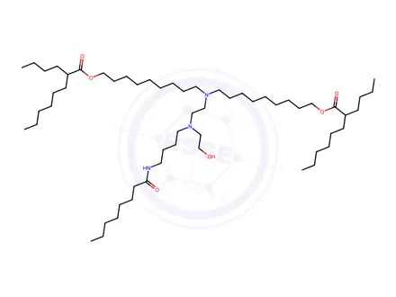 Chemical structure of ((2-((2-Hydroxyethyl)(4-octanamidobutyl)amino)ethyl)azanediyl)bis(nonane-9,1-diyl) bis(2-butyloctanoate)