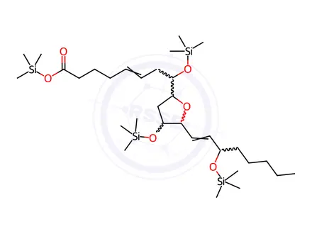 Chemical structure of 8-[Tetrahydro-4-[(trimethylsilyl)oxy]-5-[3-[(trimethylsilyl)oxy]-1-octenyl]furan-2-yl]-8-[(trimethylsilyl)oxy]-5-octenoic acid trimethylsilyl ester