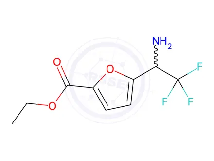 Chemical structure of Ethyl 5-(1-amino-2,2,2-trifluoroethyl)furan-2-carboxylate