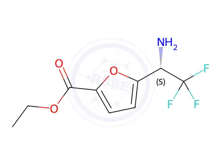 Chemical structure of Ethyl (S)-5-(1-amino-2,2,2-trifluoroethyl)furan-2-carboxylate