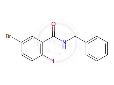 Chemical structure of Benzamide, 5-bromo-2-iodo-N-(phenylmethyl)-