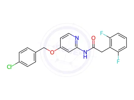 Chemical structure of N-[4-[(4-Chlorophenyl)methoxy]-2-pyridinyl]-2,6-difluoro-benzeneacetamide