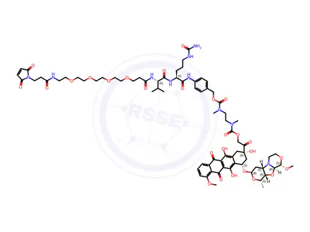 Chemical structure of Mal-PEG4-VC-PAB-DMEA-PNU-159682