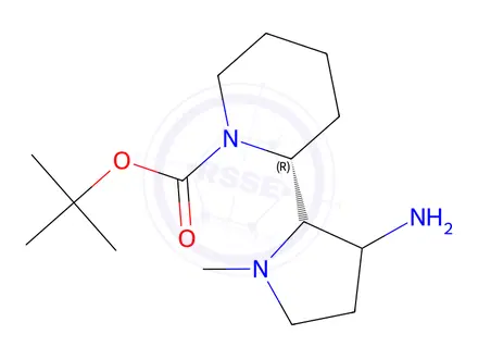 Chemical structure of tert-butyl (2R)-2-(3-amino-1-methyl-pyrrolidin-2-yl)piperidine-1-carboxylate