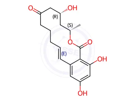 Chemical structure of [3S,5R,11E,(-)]-3,4,5,6,9,10-Hexahydro-5,14,16-trihydroxy-3-methyl-1H-2-benzoxacyclotetradecin-1,7(8H)-dione