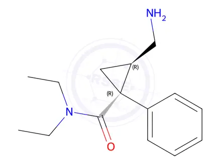 Chemical structure of (1R,2R)-2-(aminomethyl)-N,N-diethyl-1-phenylcyclopropane-1-carboxamide