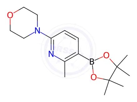 Chemical structure of Morpholine, 4-[6-methyl-5-(4,4,5,5-tetramethyl-1,3,2-dioxaborolan-2-yl)-2-pyridinyl]-