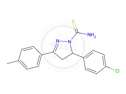 Chemical structure of 5-(4-Chlorophenyl)-3-(4-methylphenyl)-4,5-dihydro-1H-pyrazole-1-carbothioamide