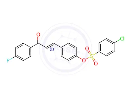 Chemical structure of 4-[(1E)-3-(4-Fluorophenyl)-3-oxoprop-1-en-1-yl]phenyl 4-chlorobenzene-1-sulfonate