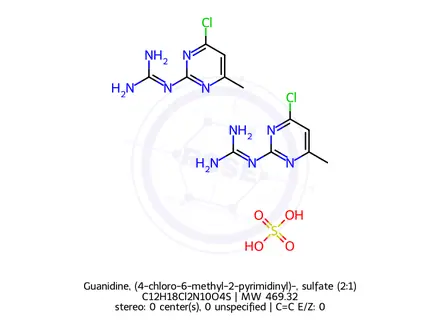 Chemical structure of Guanidine, (4-chloro-6-methyl-2-pyrimidinyl)-, sulfate (2:1)