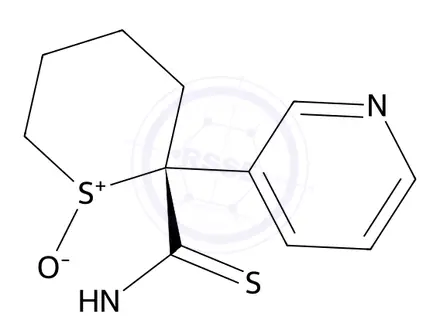 Chemical structure of (1R,2R)-N-Methyl-2-(pyridin-3-yl)tetrahydro-2H-thiopyran-2-carbothioamide 1-oxide