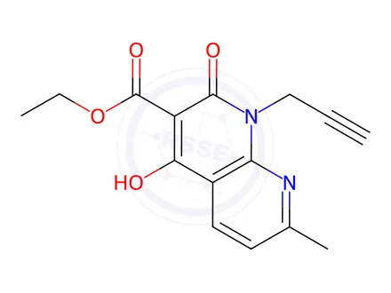 Chemical structure of ethyl 4-hydroxy-7-methyl-2-oxo-1-(prop-2-ynyl)-1,2-dihydro-1,8-naphthyridine-3-carboxylate