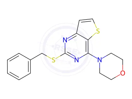 Chemical structure of 2-(benzylsulfanyl)-4-morpholinothieno[3,2-d]pyrimidine