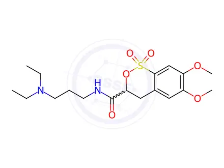 Chemical structure of 3-(3'-diethylaminopropyl-(1')-carbamoyl)-6,7-dimethoxy-1-thiaisochroman-1,1-dioxide