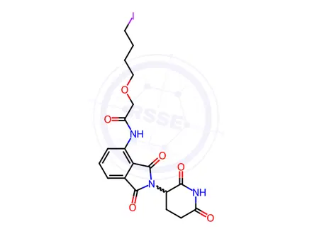 Chemical structure of N-[2-(2,6-dioxo-3-piperidyl)-1,3-dioxo-isoindolin-4-yl]-2-(4-iodobutoxy)acetamide