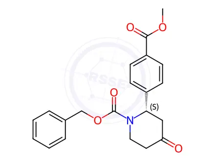 Chemical structure of 1-Piperidinecarboxylic acid, 2-[4-(methoxycarbonyl)phenyl]-4-oxo-, phenylmethyl ester, (2S)-