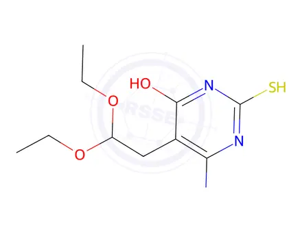 Chemical structure of 6-amino-5-(2,2-diethoxyethyl)-2-mercaptopyrimidin-4-ol