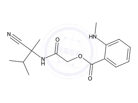Chemical structure of 2-((2-Cyano-3-methylbutan-2-yl)amino)-2-oxoethyl 2-(methylamino)benzoate