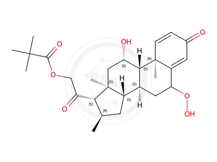 Chemical structure of 6-hydroperoxy-11β-hydroxy-16α-methyl-3,20- dioxopregna-1,4-dien-21-yl 2,2-dimethylpropanoate