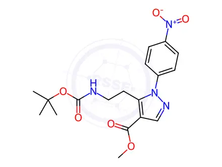 Chemical structure of 5-(2-tert-Butoxycarbonylamino-ethyl)-1-(4-nitro-phenyl)-1H-pyrazole-4-carboxylic acid methyl ester