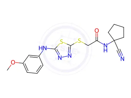 Chemical structure of N-(1-Cyanocyclopentyl)-2-((5-((3-methoxyphenyl)amino)-1,3,4-thiadiazol-2-yl)thio)acetamide