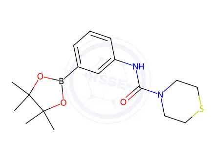 Chemical structure of N-(3-(4,4,5,5-tetramethyl-1,3,2-dioxaborolan-2-yl)phenyl)thiomorpholine-4-carboxamide