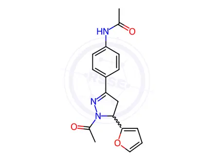 Chemical structure of N-(4-(1-Acetyl-5-(furan-2-yl)-4,5-dihydro-1H-pyrazol-3-yl)phenyl)acetamide