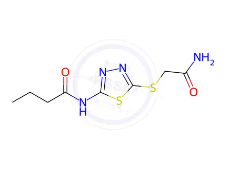 Chemical structure of N-(5-((2-Amino-2-oxoethyl)thio)-1,3,4-thiadiazol-2-yl)butyramide