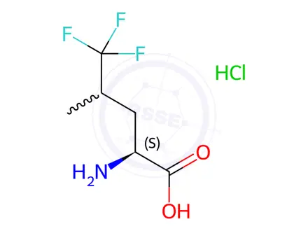 Chemical structure of (2S)-2-amino-5,55-trifluoro-4-methylpentanoicacid hydrochloride