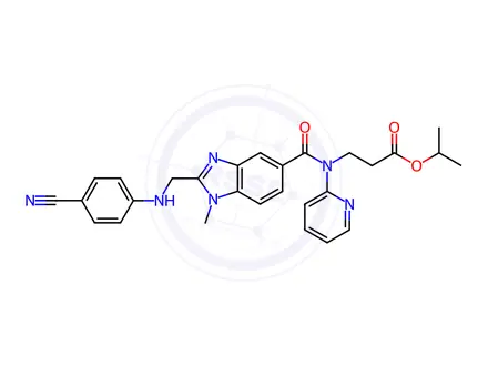 Chemical structure of Isopropyl 3-(2-(((4-cyanophenyl)amino)methyl)-1-methyl-N-(pyridin-2-yl)-1H-benzo[d]imidazole-5-carboxamido)propanoate
