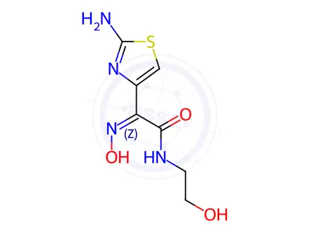 Chemical structure of (Z)-2-(2-Aminothiazol-4-yl)-N-(2-hydroxyethyl)-2-(hydroxyimino)acetamide